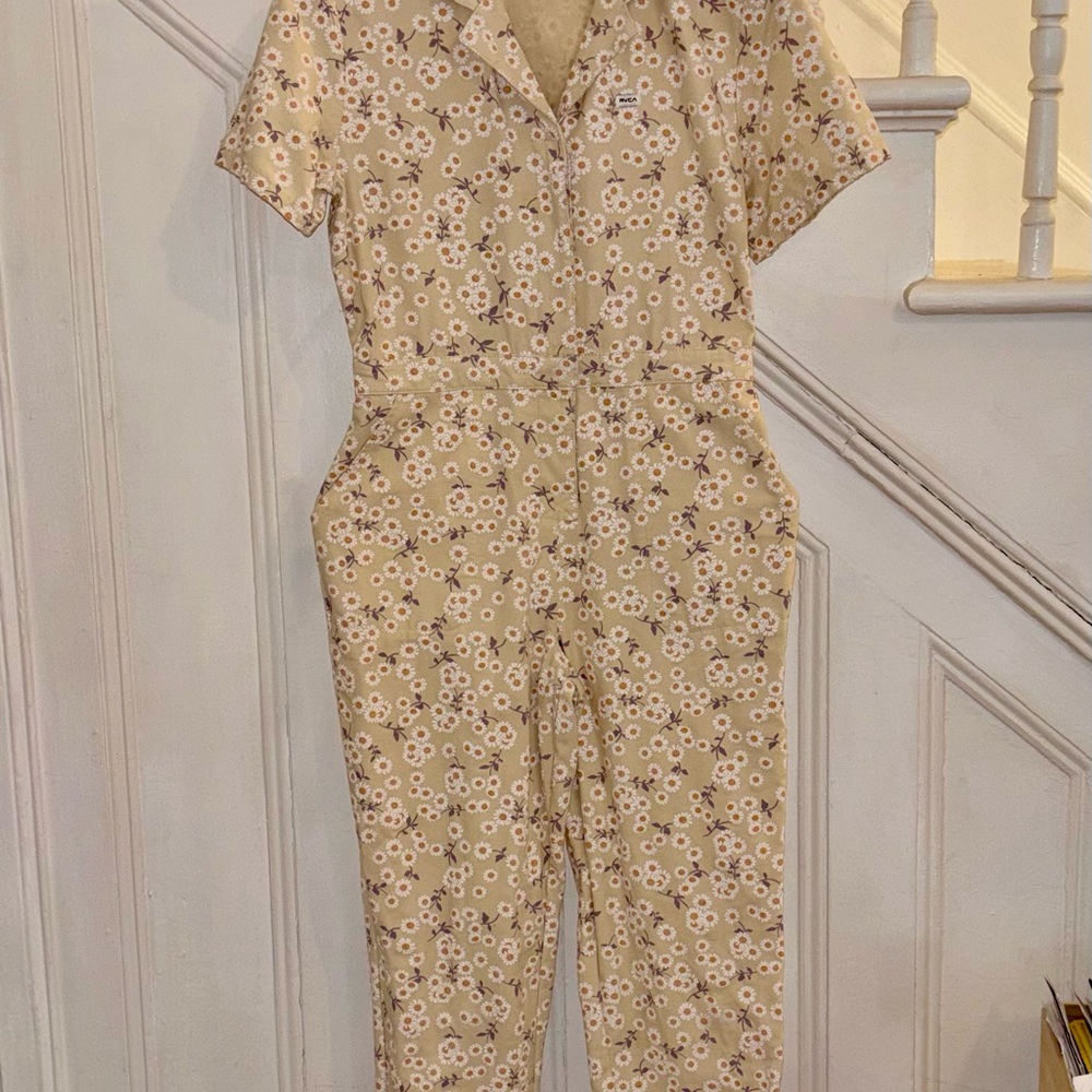 RVCA Beige Floral Jumpsuit